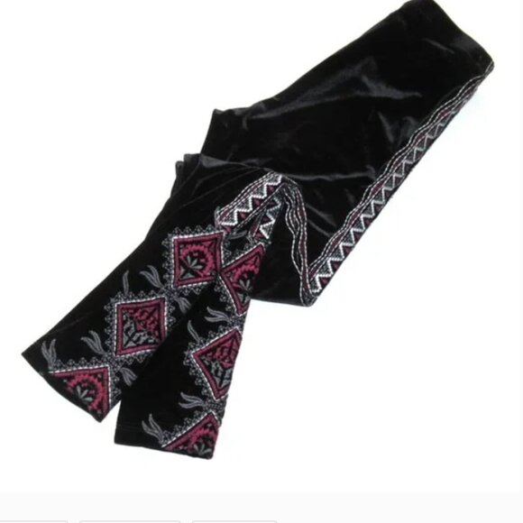 Johnny Was Blair Legging in Black Stretch Velvet Embroidered Skinny Pants XL - Picture 3 of 8